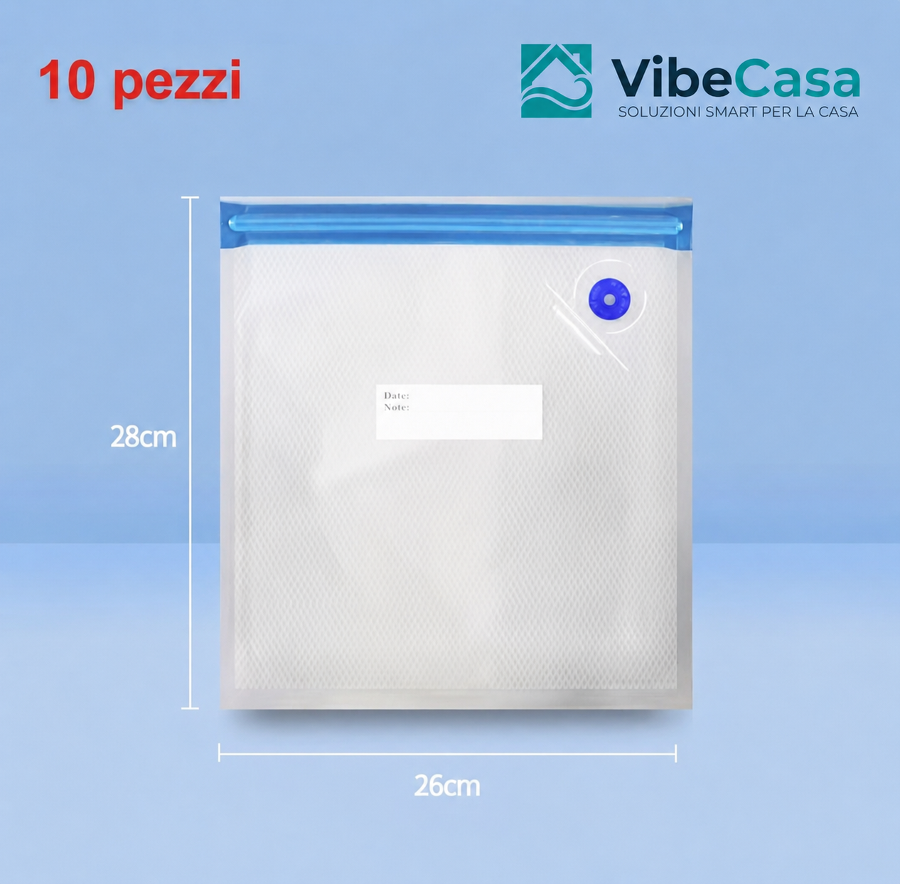 Set da 10 Sacchetti Ermetici Sottovuoto Riutilizzabili VibeCasa™ (28x26 cm)